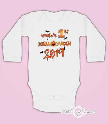 Personalised My First 1st Halloween 2019 Baby Kids Body Suit Vest long sleeve