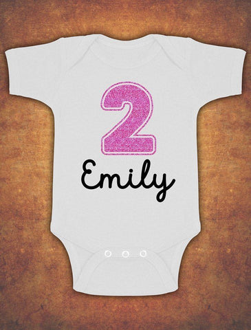 Personalised 2nd Birthday Second Cute Baby Kids Body Suit Vest Glitter Girl