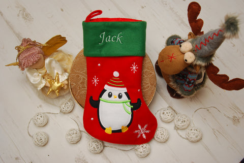 Personalised Penguin Deluxe Luxury Embroidered Kids Christmas Stocking