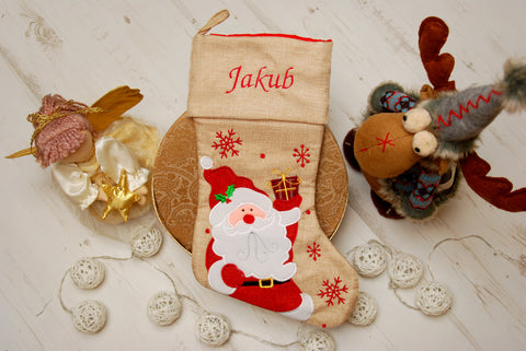 Personalised Hessian Luxury Embroidered Kids Christmas Stocking
