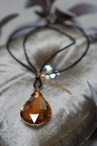 Long Glass Water Drop Gold Pendant Necklace