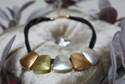 Gold Grey Short Square Stone Necklace