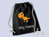 Personalised Any Name Dinosaur Girls Back To Drawstring Bag PE GYM School Kids