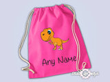 Personalised Any Name Dinosaur Girls Back To Drawstring Bag PE GYM School Kids