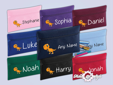 Personalised Dinosaur Pencil Case Kids Stationery Back To School Zip School Bag