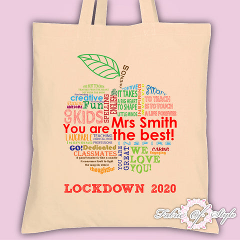 PERSONALISED Lockdown 2020 Tote Bag Thank You Teacher School Gift  Apple Design