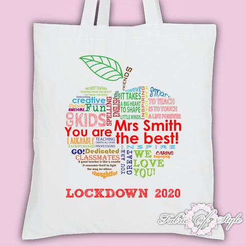 Copy of PERSONALISED Lockdown 2020 Tote Bag Thank You Teacher School Gift  Apple Design White