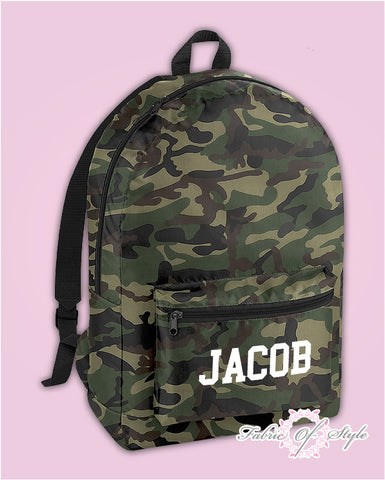 Personalised Any Name Camo PE Kit School Boys Gym Kids Back to School Backpack