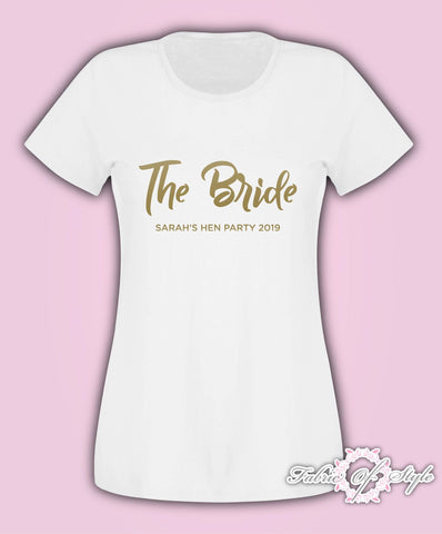 Hen Do Party Team Bride Tribe Custom Personalised T-shirt Ladies Female Gold