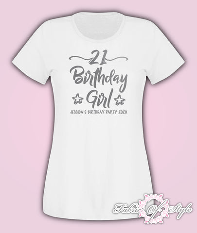 Personalised Birthday Girl Squad 18th 21st 30th 40th 50th T-shirt Ladies Navy Silver