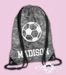 Personalised Footbal Camo PE Kit School Boys Girls Kids Backpack Drawstring Bag
