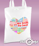 PERSONALISED  Tote Bag Thank You Teacher School Gift  Heart Design
