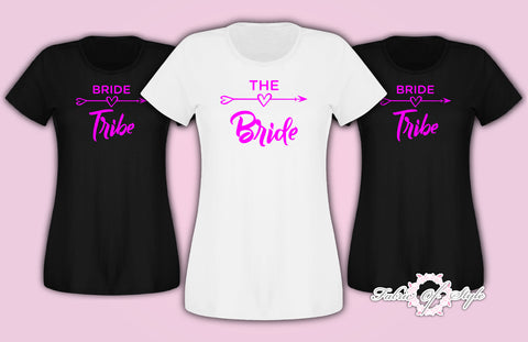 Hen Do Party Bride Tribe  T-shirt Ladies Female Pink Lettering