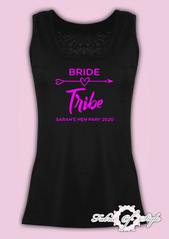 Vest Tank Top Hen Do Party Bride Tribe Wedding  Personalised T-shirt Ladies Female Pink