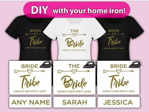 Bride Tribe Iron On T Shirt Transfer 2020 Squad Hen Do Party Vinyl  Gold
