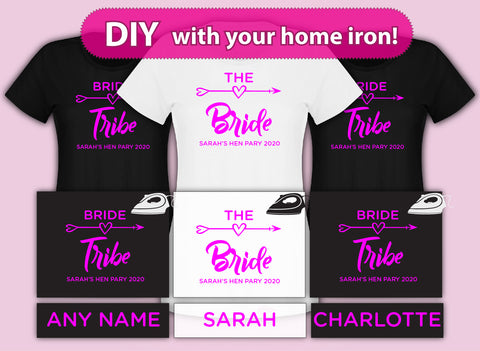 Bride Tribe Iron On T Shirt Transfer  Squad Hen Do Party Vinyl Pink