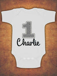 Personalised My First 1st Birthday Baby Kids Body Suit Vest Glitter Silver Boy