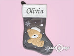 Personalised Grey Luxury Embroidered Kids Christmas Stocking Knitted