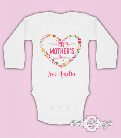 Personalised Hearts Happy Mothers Day Baby Kids  Suit Long Sleeve Vest Girl