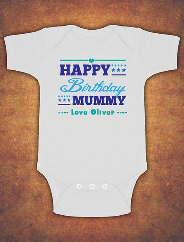 Personalised Happy Mummy Birthday Baby Kids Present Grow Body Suit Vest Boy