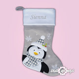 Personalised Christmas Stocking Luxury Embroidered Xmas Lockdown Penguin