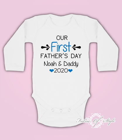 Personalised Our First Fathers Day Baby Kids  Body Suit Long Sleeve Vest Boy