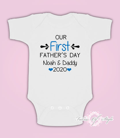 Personalised Our First Fathers Day Baby Kids  Body Suit Vest Boy