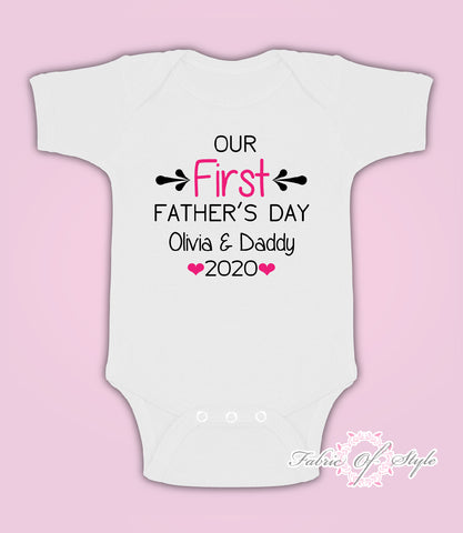 Personalised Our First Fathers Day Baby Kids  Body Suit Vest Girl
