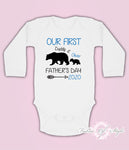 Personalised Bear Our First Fathers Day Baby Kids Body Suit Long Sleeve Vest Boy