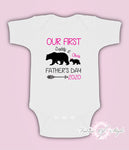 Personalised Bear Our First Fathers Day Baby Kids  Body Suit Vest Girl