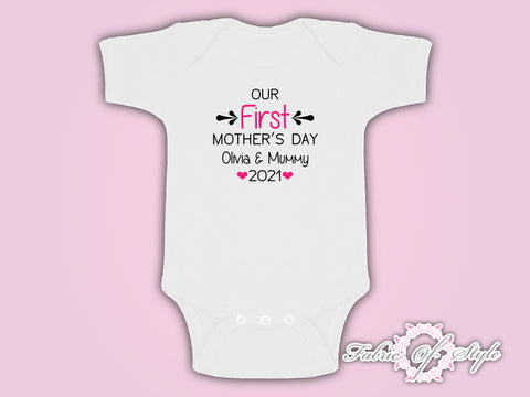 Personalised Our First Mothers Day Baby Kids 2021 Body Suit Vest Girl