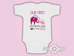Personalised Elephant  Our First Mothers Day Baby Kids 2021 Body Suit Vest Girl