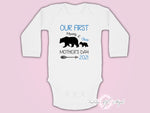 Personalised Bear Our First Mothers Day  Baby Kids Body Suit Long Sleeve Vest Boy