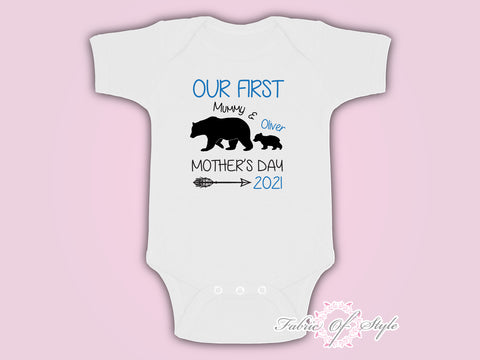 Personalised Bear Our First Mothers Day Baby Kids 2020 Body Suit Vest Boy