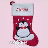 Personalised Christmas Stocking Luxury Embroidered Xmas Lockdown Penguin