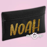 Personalised Any Name Gold Glitter Pencil Case Kids Office Stationery Back To School Zip School Bag
