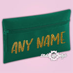Personalised Any Name Gold Glitter Pencil Case Kids Office Stationery Back To School Zip School Bag