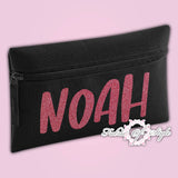 Personalised Any Name Magenta Glitter Pencil Case Kids Office Stationery Back To School Zip School Bag