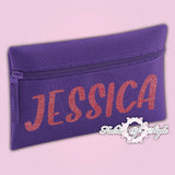 Personalised Any Name Magenta Glitter Pencil Case Kids Office Stationery Back To School Zip School Bag