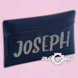 Personalised Any Name Silver Glitter Pencil Case Kids Office Stationery Back To School Zip School Bag
