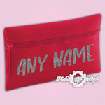 Personalised Any Name Silver Glitter Pencil Case Kids Office Stationery Back To School Zip School Bag