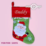 Personalised Luxury Embroidered Kids Christmas Stocking Santa Pom Poms