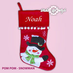 Personalised Luxury Embroidered Kids Christmas Stocking Santa Pom Poms