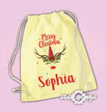 Personalised Unicorn Christmas Xmas Kids Baby Present Drawstring Bag Kids Pastel