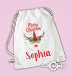 Personalised Unicorn Christmas Xmas Kids Baby Present Drawstring Bag Kids Pastel