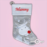Personalised Luxury Embroidered Kids Christmas Stocking Grey Red