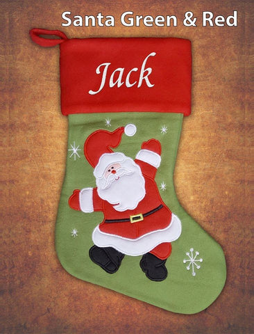 Personalised  Luxury Embroidered Kids Christmas Stocking Santa Green & Red