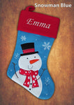 Personalised Luxury Embroidered Kids Christmas Stocking Snowman Blue