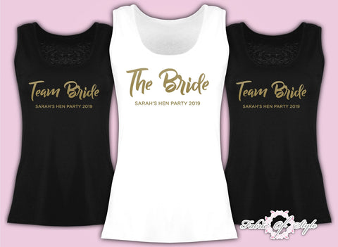 Vest Tank Top Team Bride Hen Do Party Tribe Personalised T-shirt Ladies Female Gold