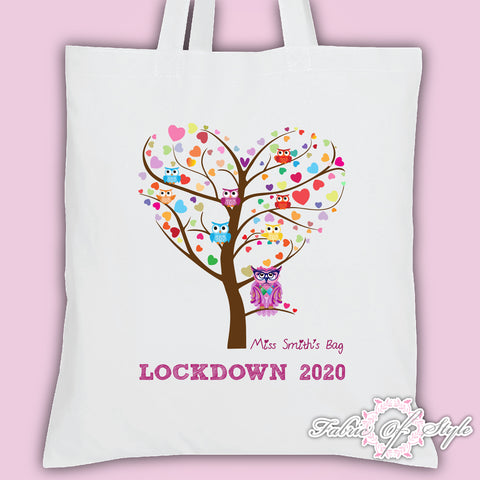 PERSONALISED Lockdown 2020 Tote Bag Thank You Teacher School Gift  Heart Tree Design White